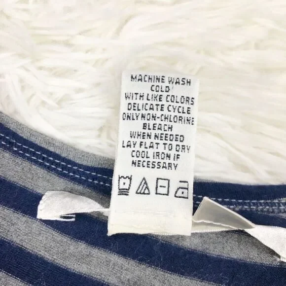 Max Studio Navy Blue Grey Striped Short Sleeve Cowl Neck Ruched Side Dress Small - Picture 7 of 7